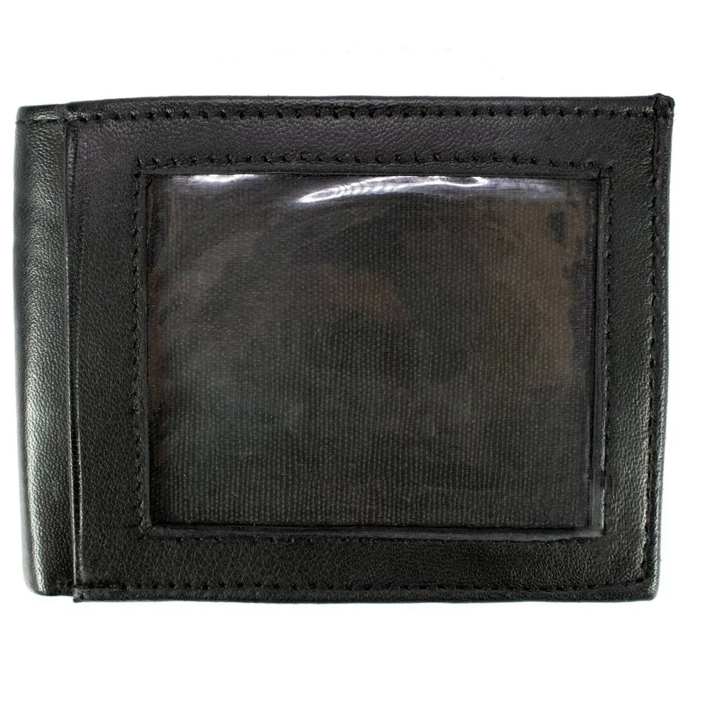 Men Bifold Lambskin Leather Black Wallet